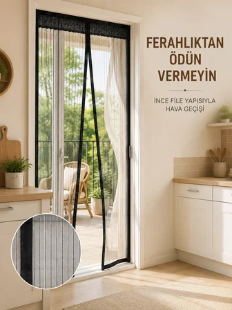 Siyah Mıknatıslı Kapı Sinekliği Sinek Ve Böceklere Karşı Koruyucu File -MİRAYLİFE