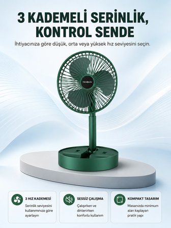 Taşınabilir Katlanabilir Mini Fan 3 Kademeli Şarj Edilebilir -MİRAYLİFE