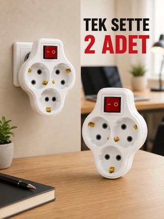 2’li Set Anahtarlı 3’lü Priz Çoğaltıcı Direkt Prize Takılan Kablosuz Çoklayıcı -MİRAYLİFE