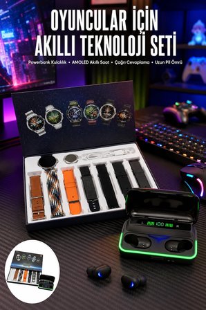 Powerbank Bluetooth Kulaklık Ve Akıllı Saat 7 Kordonlu Metal Kordon Plastik Kordon -MİRAYLİFE