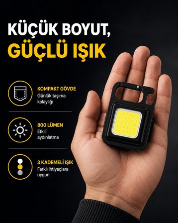 Led Mini Anahtarlık Fener – 1000 Lümen Güçlü Işık Ve Usb Type-c Şarjlı Yeni Nesil -MİRAYLİFE