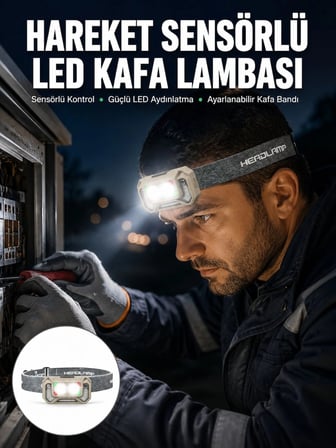 Şarjlı Wave Sensörlü Led Kafa Feneri Outdoor Kullanım Yeni Nesil -MİRAYLİFE
