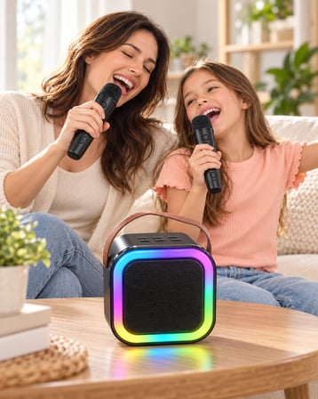 Çift Kablosuz Mikrofonlu Led Işıklı Bluetooth Karaoke Hoparlör Seti -MİRAYLİFE