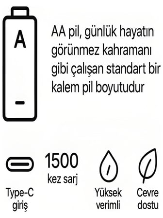 type-c şarjlı 2800mwh 1.5v şarj edilebilir 2’li aa5 kalın pil - lityum iyon batarya -mi̇rayli̇fe