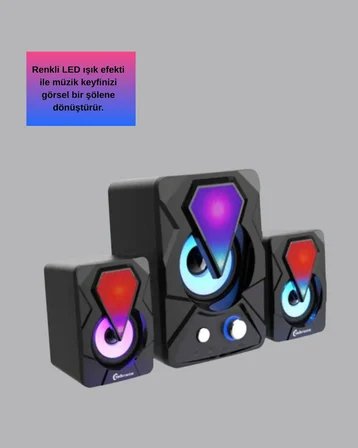 2+1 Rgb Led Işıklı Güçlü Bas Sistemli Bilgisayar Hoparlörü -MİRAYLİFE