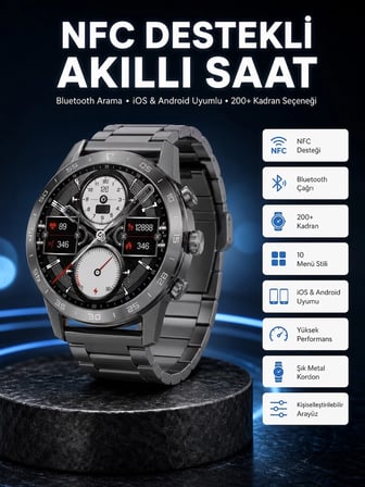 Akıllı Saat Çelik Kordon Çağrı Cevaplama Amoled Ekran Titreşimli Uyku Ve Sağlık Takibi -MİRAYLİFE