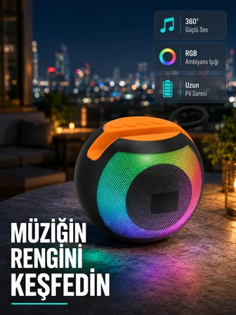 Bluetooth 5.0 Hoparlör – Rgb Işıklı, Güçlü Bas Ve 360° Surround Ses -MİRAYLİFE