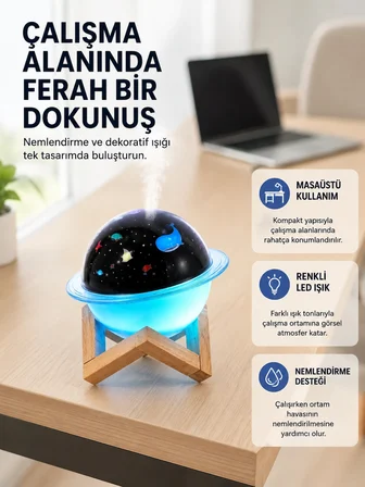 Gece Lambası Özellikli Taşınabilir Nemlendirici Ve Aromaterapi Cihazı Usb Girişli -MİRAYLİFE