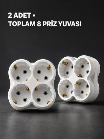 Duvar Tipi 4 Çıkışlı Priz Çoğaltıcı Kablosuz Kompakt Tasarım 2 Adet -MİRAYLİFE