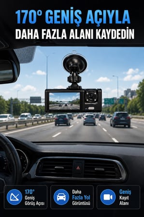 Wifi Destekli Araç İçi Kamera Çift Kameralı Full Hd 1080p 170° Geniş Açılı Araç Kayıt Kamerası -MİRAYLİFE
