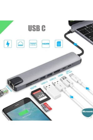 Type-c To Hdtv Multifunction Adapter 8 Port Kablo -MİRAYLİFE