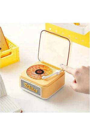 Nostalji Mini Plak Görünümlü Radyolu Bluetooth Hoparlör 3d Ses Dalgası Retro Müzik Plak Sarı -MİRAYLİFE