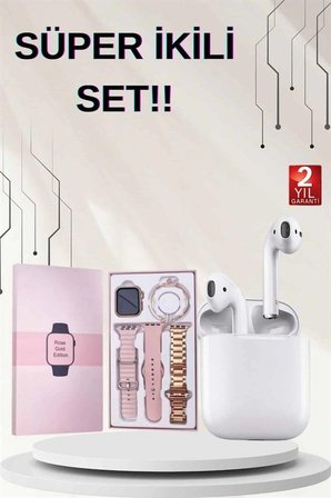 3 Kordonlu Dokunmatik Ekran Akıllı Saat Ve 2.nesil Kablosuz Bluetooth Kulaklık Anc/enc -MİRAYLİFE