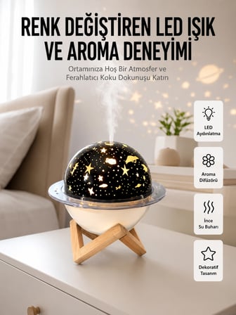 Hava Nemlendirici Led Işıklı Gece Lambası Yıldız Görünümlü Renk Değiştiren -MİRAYLİFE
