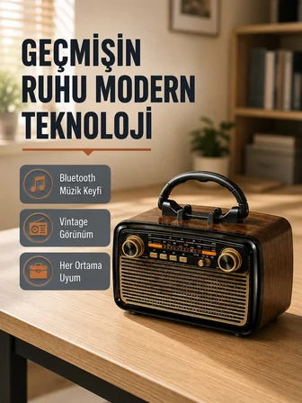 Bluetooth’lu Led Işıklı Nostaljik Müzik Kutusu – Ahşap Dokulu, Vintage Tasarım Ve Yüksek Ses Kalitesi -MİRAYLİFE