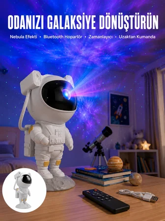 Astronot Bluetooth Hoparlör Gökyüzü Projektör Gece Lambası -MİRAYLİFE