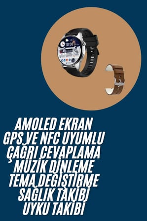 Akıllı Saat Yuvarlak Ekran Sesli Görüşme Özellikli Siyah Akıllı Unisex Kol Saati -MİRAYLİFE