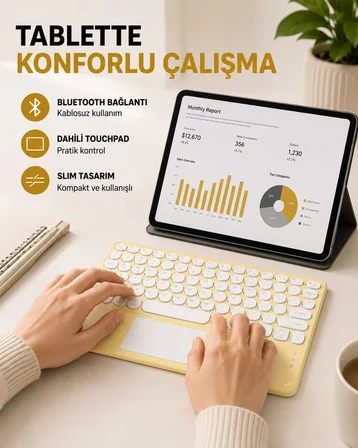 Bluetooth Kablosuz Klavye – İnce Slim Model, Tablet Ve Akıllı Tv Uyumlu, Sessiz Tuşlu Taşınabilir Klavye -MİRAYLİFE