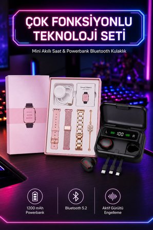 Powerbank Özellikli Bluetooth Kulaklık Ve Nabız Ölçer Akıllı Saat Bileklik Hediyeli -MİRAYLİFE