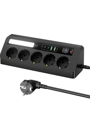 5’li Akım Korumalı Priz 2500w | 2 Usb + 2 Type-c Hızlı Şarj | Led Gece Lambalı | Dokunmatik Siyah -MİRAYLİFE