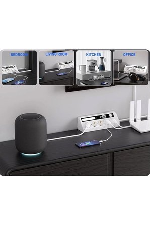 5’li Akım Korumalı Priz 2500w | 2 Usb + 2 Type-c Hızlı Şarj | Led Gece Lambalı | Dokunmatik Siyah -MİRAYLİFE