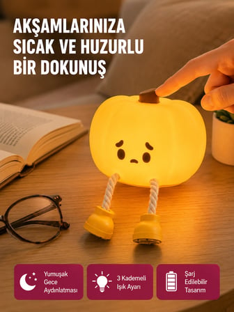 Pumpkin Led Gece Lambası Üç Kademeli Işık Ayarlı Yeni Nesil -MİRAYLİFE
