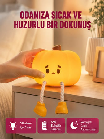 Dekoratif Pumpkin Gece Lambası Şarjlı Dokunmatik Led Işık Yeni Nesil -MİRAYLİFE