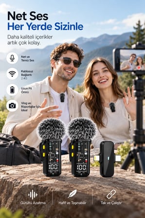 2.4g Kablosuz Çift Mikrofonlu Yaka Mikrofonu İçerik Üretim Seti -MİRAYLİFE
