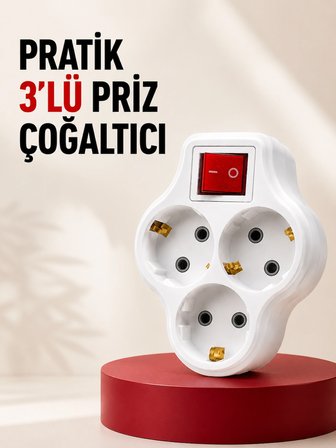 3’lü Topraklı Priz Çoklayıcı Açma Kapama Anahtarlı Direkt Prize Takılan Adaptör -MİRAYLİFE