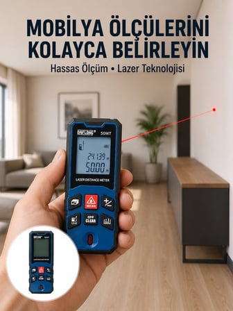 50 Metre Lazer Ölçüm Cihazı Alan Ve Mesafe Hesaplama Yeni Nesil -MİRAYLİFE
