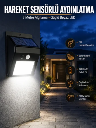 Solar Güneş Enerji Panelli Sensörlü Lamba Enerji Tasarruflu -MİRAYLİFE