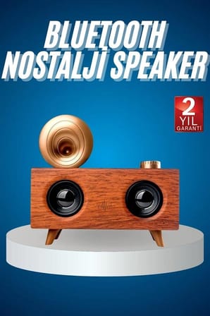 Bluetooth Nostalji Speaker Radyo Gramofon Ahşap Renk Vintage -MİRAYLİFE
