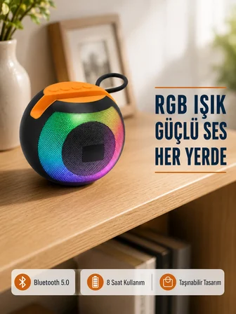 Rgb Işıklı Bluetooth Hoparlör – 360° Stereo Ses Ve 8 Saat Çalma Süresi -MİRAYLİFE
