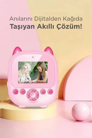 Dijital Video Fotoğraf App Destekli Çocuk Kamerası Termal Resim Kağıt Baskılı Yazıcı Pembe -MİRAYLİFE