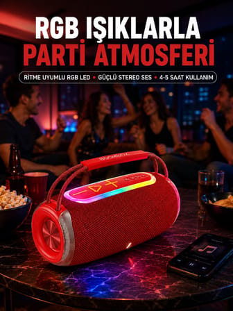 20w Güçlü Ses Çift Sürücülü Rgb Led Işıklı Bluetooth 5.3 Hoparlör -MİRAYLİFE