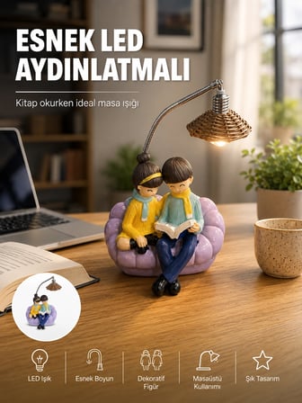 Okuyan Çift Figürlü Dekoratif Gece Lambası Hediye Seçeneği -MİRAYLİFE