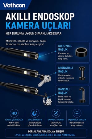 5 Metre Çift Kameralı İos/android Uyumlu Yılan Endoskop Kamera 8mm 2mp Led’li Sert Kablo -MİRAYLİFE