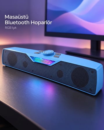 Rgb Işıklı Bluetooth 5.4 Masaüstü Soundbar Hoparlör Usb Ve Tf Kart Destekli Mavi -MİRAYLİFE