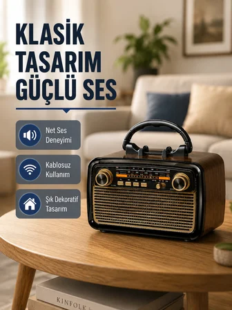 ahşap dokulu bluetooth müzik kutusu – vintage led tasarımıyla modern ses deneyimi -mi̇rayli̇fe