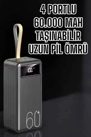 Powerbank 60.000 Mah Hızlı Şarj 4 Çıkışlı Uzun Şarj Süreli Dijital Göstergeli -MİRAYLİFE