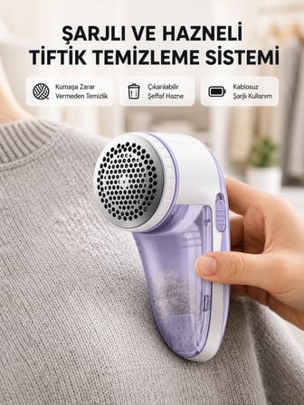 Şarjlı Tiftik Temizleyici – Çıkarılabilir Hazneli, Anti-statik Fırçalı, Usb Şarjlı -MİRAYLİFE
