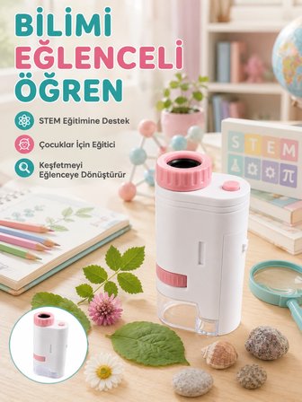Taşınabilir Led Mikroskop 80x-200x Büyütmeli Çocuklar İçin Eğitici Bilim Mikroskobu -MİRAYLİFE