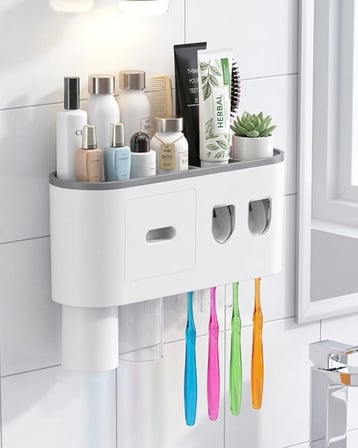 Banyo Organizer Diş Fırçası Tutucu Çift Dispenserli Raflı Çekmeceli -MİRAYLİFE