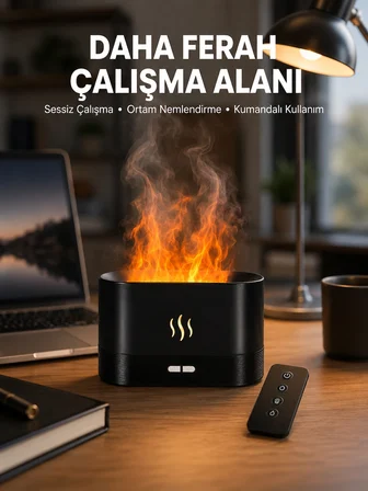Aromatik Oda Kokusu Difüzörü Alev Tasarımlı Led Işıklı Nemlendirici Yeni Nesil -MİRAYLİFE