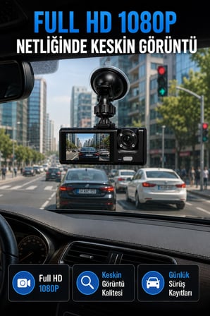 Araç İçi Kayıt Kamerası 1080p Full Hd Wifi Destekli Ön Ve Arka Kameralı Araç Kamerası -MİRAYLİFE