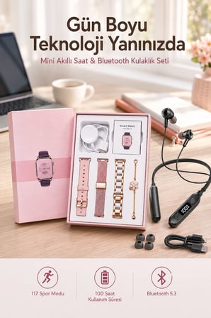Kablolu Bluetooth Kulaklık Ve Kadınlara Özel Bileklik Hediyeli Yeni Nesil Akıllı Saat 3 Kordonlu -MİRAYLİFE