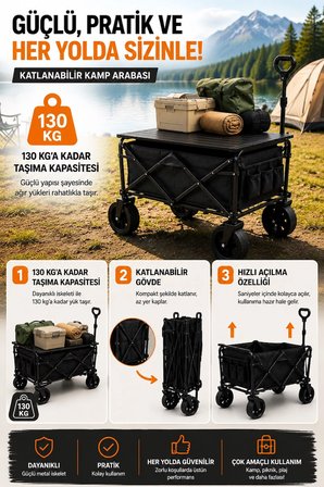 Piknik Kamp Arabası Masalı Geniş Tekerlekli Taşıma Ve Yük Arabası 130 Kg -MİRAYLİFE