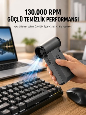 130000 Rpm Çok Fonksiyonlu Şarjlı Hava Üfleme Ve Vakum Temizlik Cihazı -MİRAYLİFE