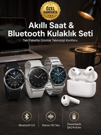 Aynalı Bluetooth Kulaklık Yeni Nesil Akıllı Saat Titreşimli Nabız Ölçer Spor Modları -MİRAYLİFE