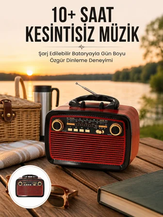 Bluetooth Hoparlör Ahşap Renk Vintage Işıklı Nostaljik Radyo Fm Ahşap Görünümlü Yeni Nesil -MİRAYLİFE